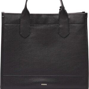 Fossil Leather Tote Black with Multiple Pockets
